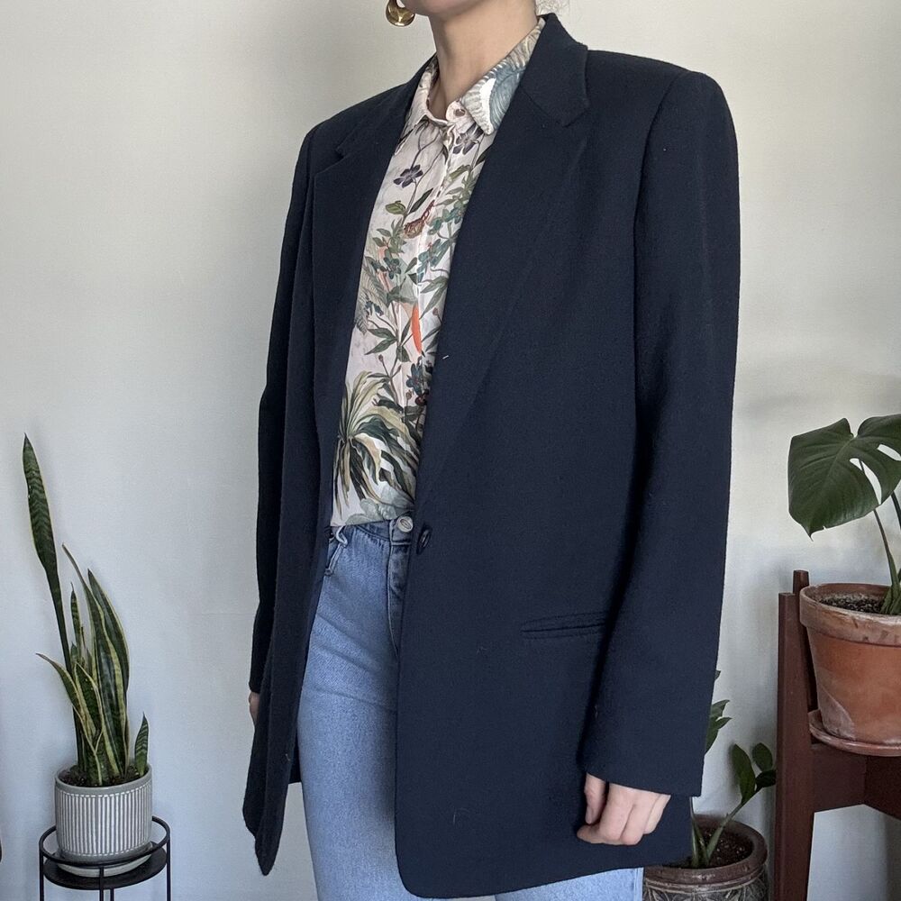 Sag Harbor Wool Blazer, Navy Oversized Minimal 90s Jacket, Woolmark